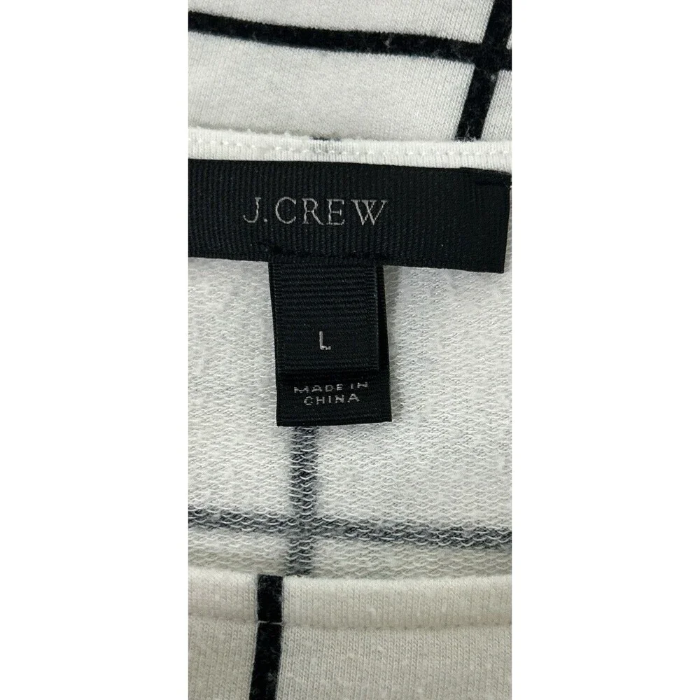 J.Crew Womens Sz L Top White With Black Grid 3/4 Sleeve Round Neck Tie Bottom